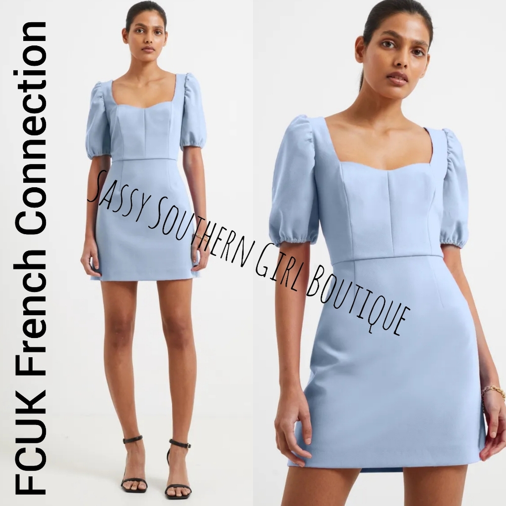 🆕⭐ FCUK French Connection Blue Puff Sleeve Mini Dress